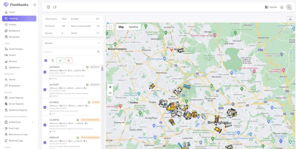 Fleet management software displaying vehicle performance insights